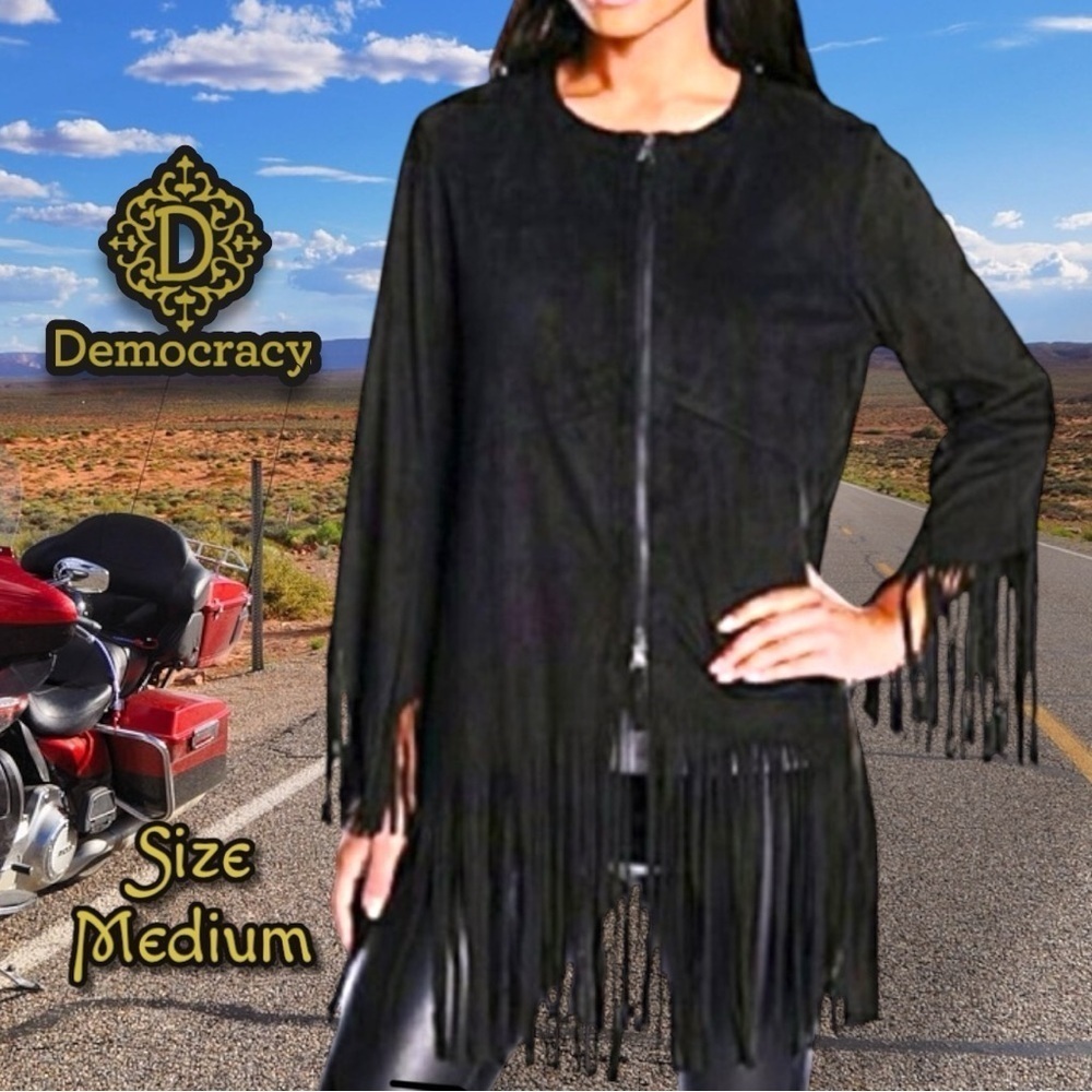 Democracy Women's Black Fringe Jacket Size Medium